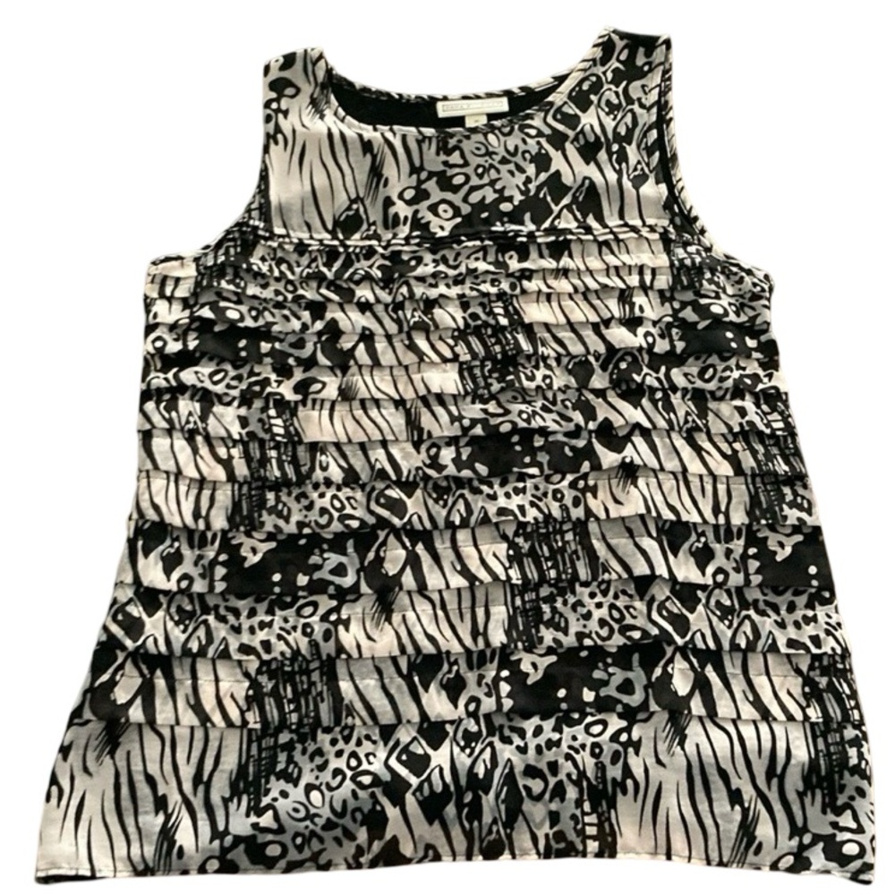 Dana Buchman Ruffled Front Sleeveless Black Cream Summer Top Lined Women’s M